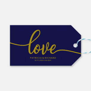 Liebe- Gold Navy Blau Kalligrafie Hochzeitsgunst Geschenkanhänger