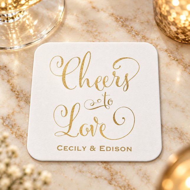 Liebe Gold Script Wedding Monogram Rechteckiger Pappuntersetzer (Von Creator hochgeladen)