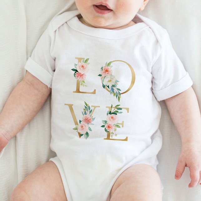 LIEBE Gold und Blütenblüten alphabetisch Baby Strampler (Von Creator hochgeladen)