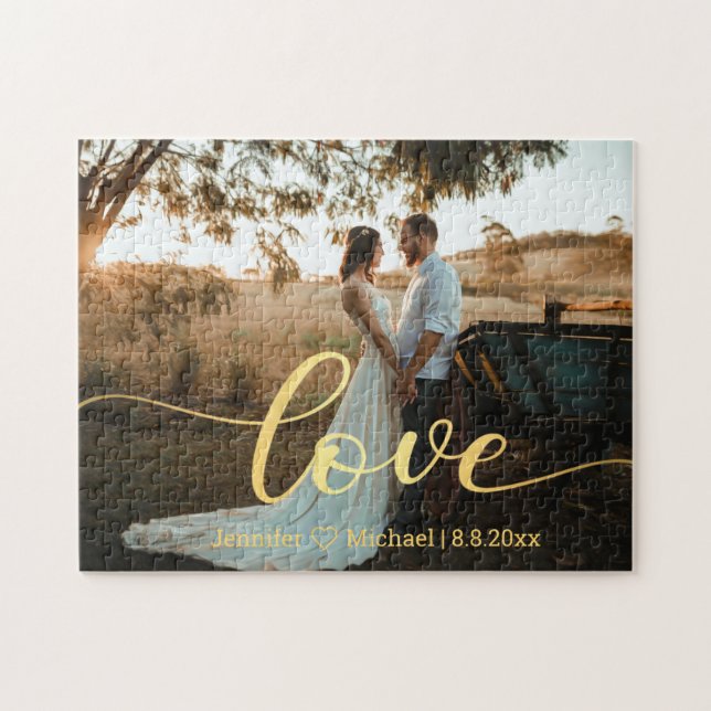 Liebe, goldchic kalligraphie Land Hochzeit Foto (Horizontal)