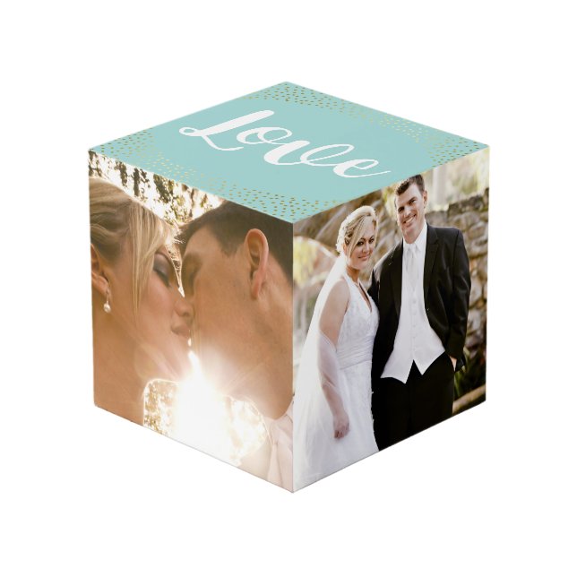 Liebe - Goldene Confetti - Hochzeiten Fotos Würfel (Vorderseite Schrägansicht)