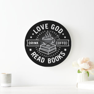 Liebe Gott trinken Kaffee Bücher lesen Liebe Vinta Große Wanduhr