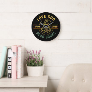 Liebe Gott trinken Kaffee Bücher lesen Liebe Vinta Große Wanduhr