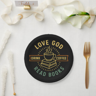 Liebe Gott trinken Kaffee Bücher lesen Liebe Vinta Pappteller
