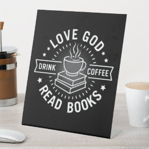 Liebe Gott trinken Kaffee Bücher lesen Liebe Vinta Sockelschild
