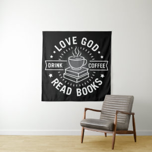 Liebe Gott trinken Kaffee Bücher lesen Liebe Vinta Wandteppich