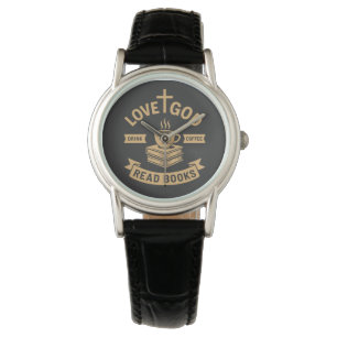 Liebe Gott trinken Kaffee Lesen Bücher Christlich Armbanduhr