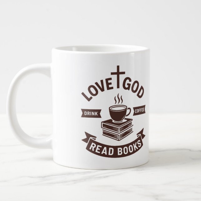 Liebe Gott trinken Kaffee Lesen Bücher Christlich  Jumbo-Tasse (Links)