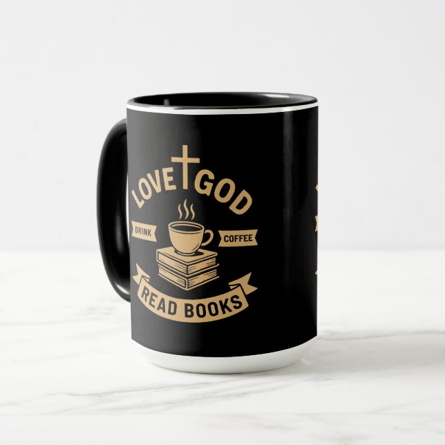 Liebe Gott trinken Kaffee Lesen Bücher Christlich  Tasse (Vorderseite Links)