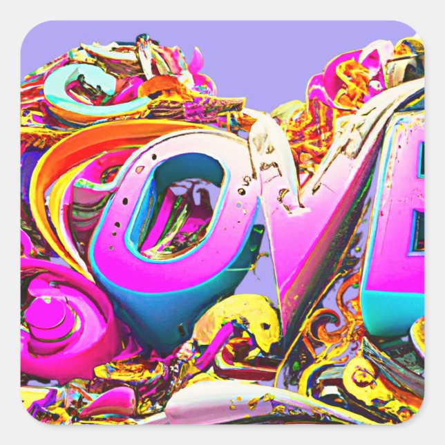 Liebe Graffiti bunt Quadratischer Aufkleber (Vorderseite)