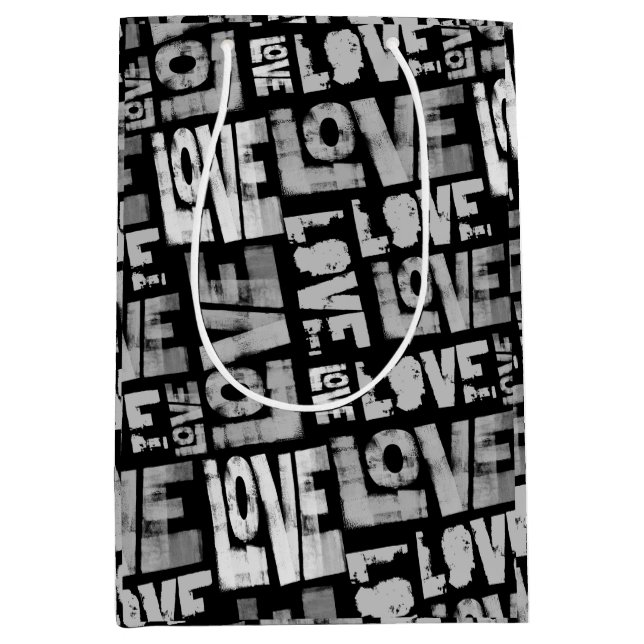 Liebe Graffiti Geschenktasche - Schwarz-Weiß Mittlere Geschenktüte (Vorderseite)