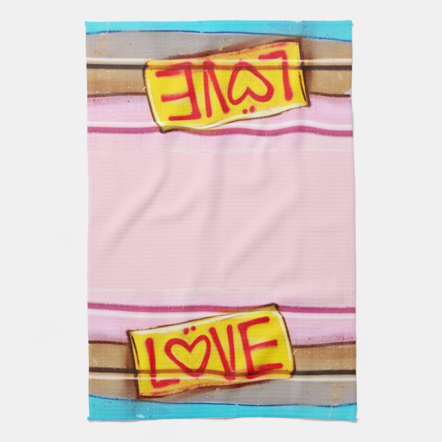LIEBE Graffiti Geschirrtuch, rosa, braun und blau Geschirrtuch (Vertikal)