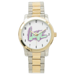 Liebe Graffiti lila grüne Minze Typografie Punkte Armbanduhr