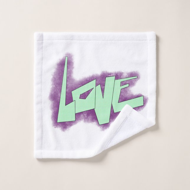 Liebe Graffiti lila grüne Minze Typografie Punkte Waschlappen (Waschlappen)