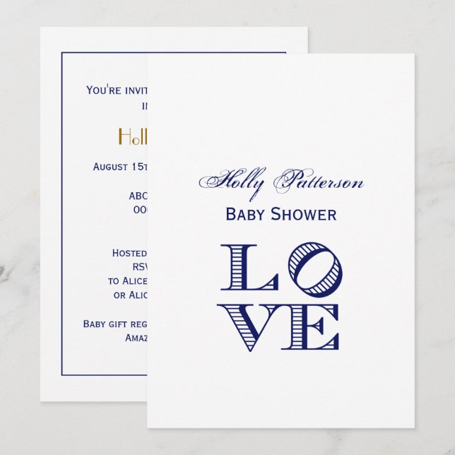 LIEBE Grafischer Text - Blau Einladung (Vorne/Hinten)