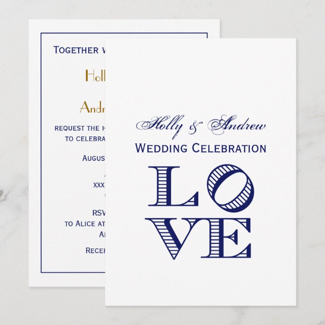 LIEBE Grafischer Text - Blau Einladung (Vorne/Hinten)