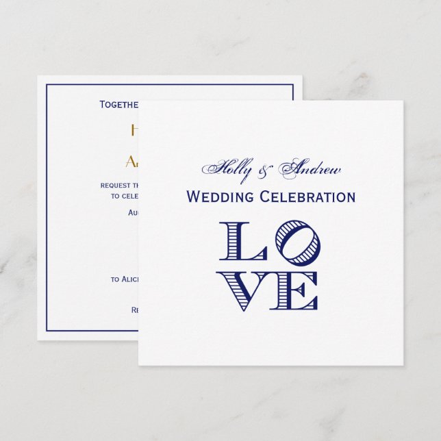 LIEBE Grafischer Text - Blau Einladung (Vorne/Hinten)