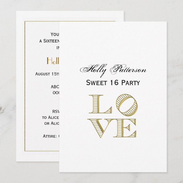 LIEBE Grafischer Text - Imitate Gold Einladung (Vorne/Hinten)