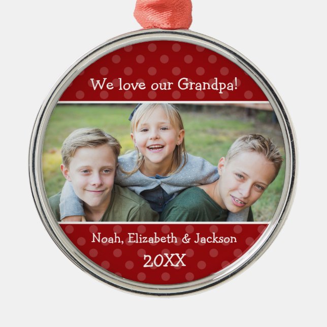 Liebe Grandpa Red Polka Dot Foto Silbernes Ornament (Vorne)