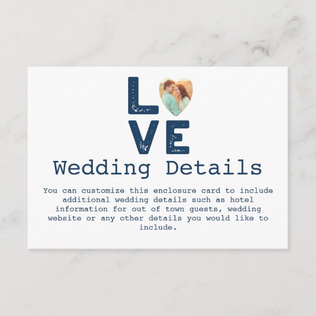 LIEBE Graphic Minimalistisch Heart Foto Wedding Begleitkarte (Vorderseite)
