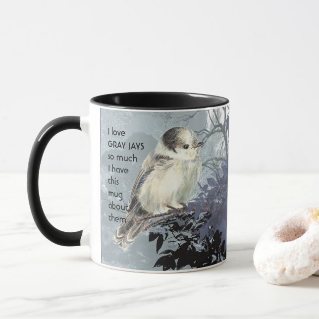 Liebe GRAY JAY VÖGEL so viel Spaß Zitat Tasse (Mit Donut)