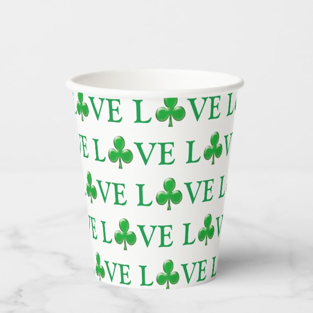 Liebe Green Clover Kleeblatt Muster modern niedlic Pappbecher (Vorderseite)