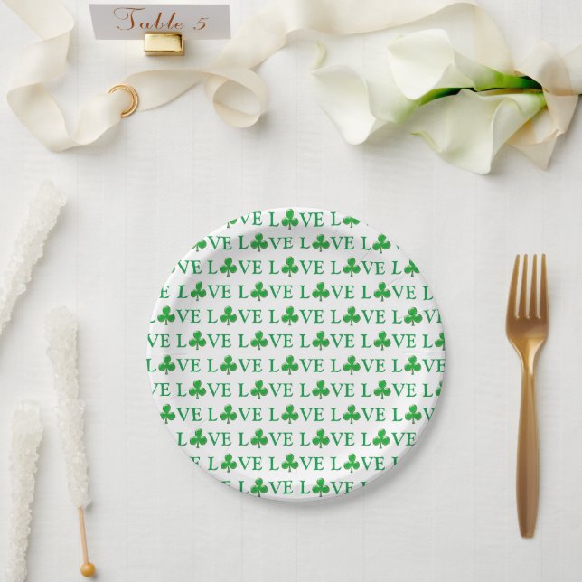 Liebe Green white Clover Kleeblatt St. Patrick's D Pappteller (Hochzeit)