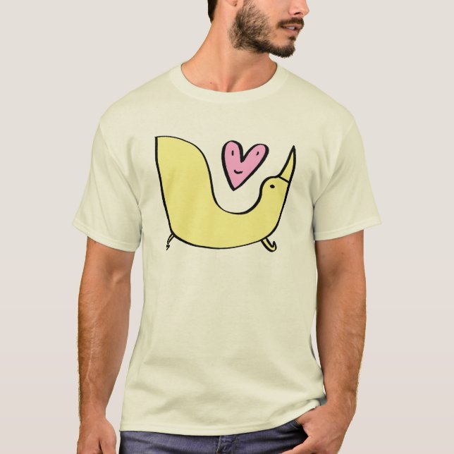 Liebe-große gelbe Vogel-Liebe T-Shirt (Vorderseite)