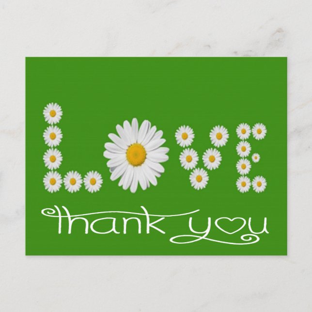 Liebe Grün und Weiß Floral Danke Daisy Blume Postkarte (Vorderseite)