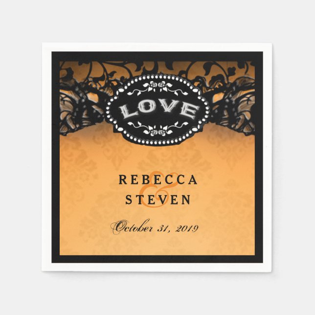 Liebe Halloween Orange & Black mit Namen Serviette (Vorderseite)
