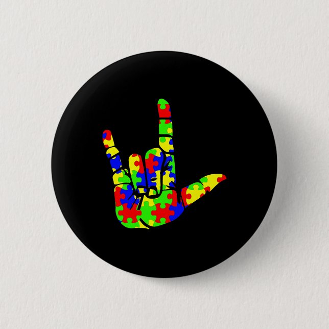 Liebe Hand Gebärdensprache Puzzle Autismus Bewusst Button (Vorderseite)