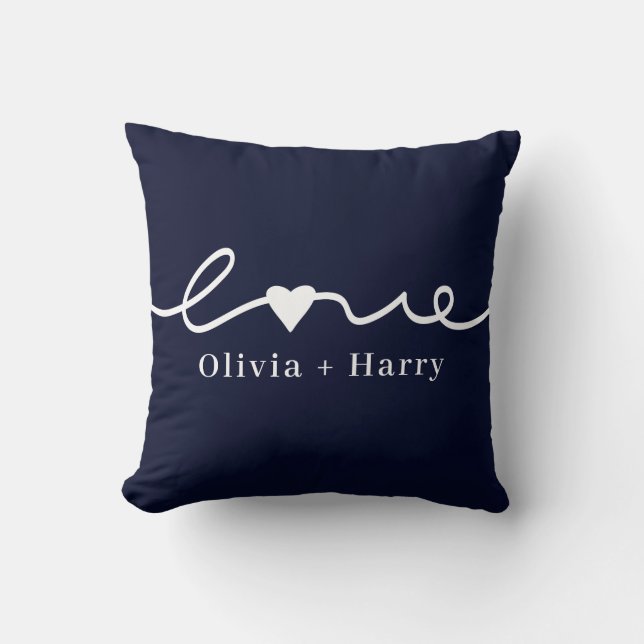 Liebe Handgezeichnet Moderne Minimalistische Navy  Kissen (Vorderseite)