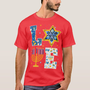LIEBE Hanukkah Dekorationen Dreidel Menorah Pajama T-Shirt