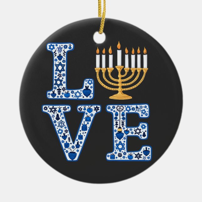 Liebe Hanukkah Jüdischer Urlaub Menorah Keramik Ornament (Vorne)