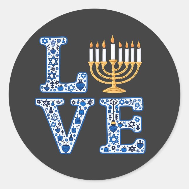 Liebe Hanukkah Jüdischer Urlaub Menorah Runder Aufkleber (Vorderseite)