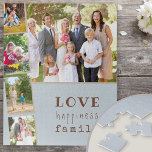 Liebe Happiness Family Foto Strip Collage<br><div class="desc">Benutzerdefiniertes Foto Puzzle mit 5 eigenen Fotos. Die Foto Collage bietet 1 Landschaftsbild und 4 Portrait-Fotos, Set Out Foto Strip Stil. Das Design hat eine schöne Formulierung, vor allem als Geschenk für die Familie, die liest .. Liebe glückliche Familie .. in trendy Schreibmaschine Stil und sonderbare Typografie. Das Puzzle hat...</div>