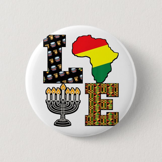 Liebe Happy Kwanzaa Afrika Karte Kinara Candles Af Button (Vorderseite)