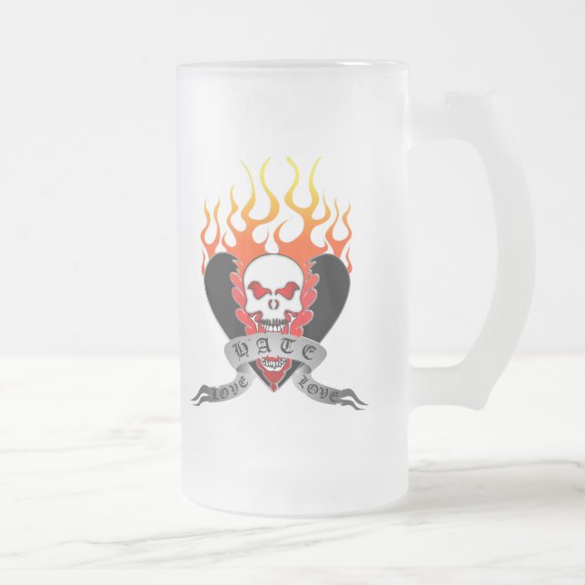 Liebe-Hass-Liebe-Tätowierungs-Bier-Tasse Mattglas Bierglas (Rechts)
