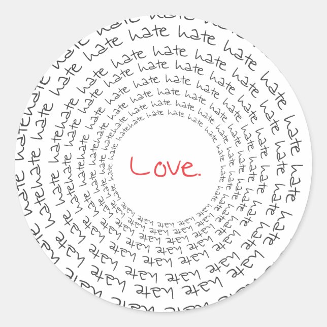 Liebe/Hass Runder Aufkleber (Vorderseite)