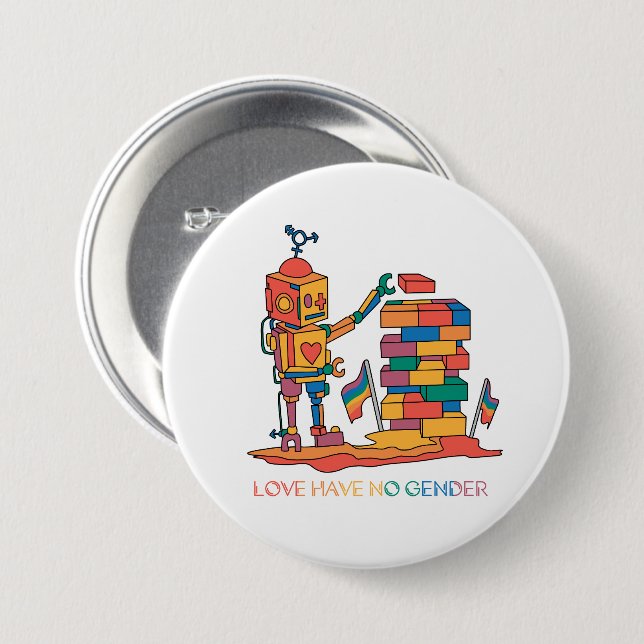 Liebe hat kein Geschlecht - Rainbow-Holzroboter Button (Vorne & Hinten)