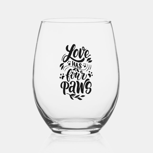 Liebe hat vier Paws Dog Lover Idee Weinglas Ohne Stiel (Vorderseite)