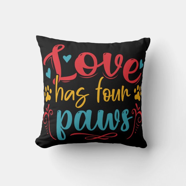 Liebe hat vier Paws Hund Kissen (Vorderseite)