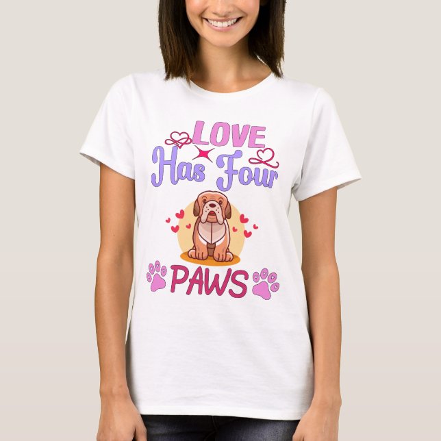 Liebe hat vier Paws Valentinstag Bulldogie T-Shirt (Vorderseite)