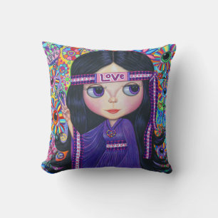 Liebe Headband Hippie Girl Doll Lila Psychedelic Kissen