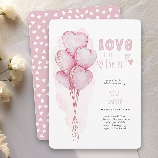 Liebe Heart Balloons Aquarellfarben Brautparty Einladung (Love is in the Air Bridal Shower Invitation - order printed or as printable instant download)