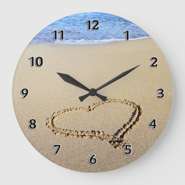 Liebe Heart Beach Große Wanduhr (Vorderseite)