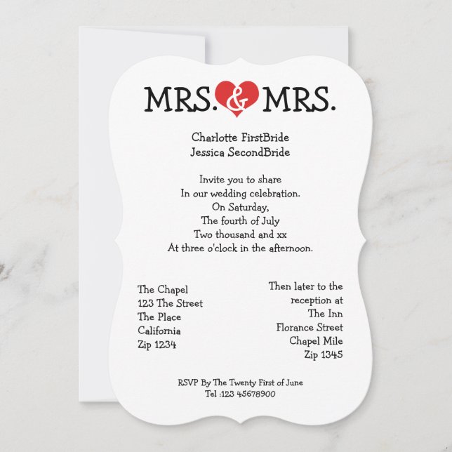 Liebe Heart Lesbian Wedding Einladung (Vorderseite)