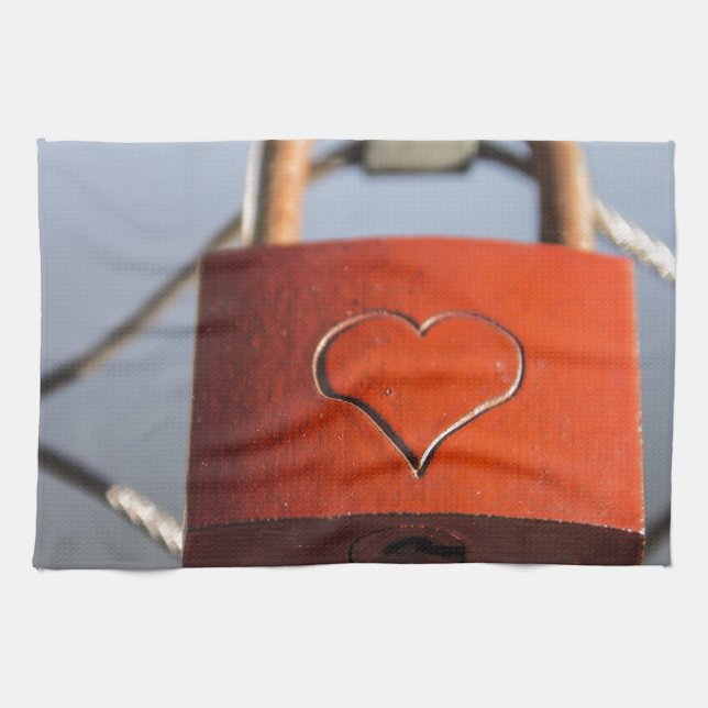 Liebe Heart Padlock Geschirrtuch (Horizontal)