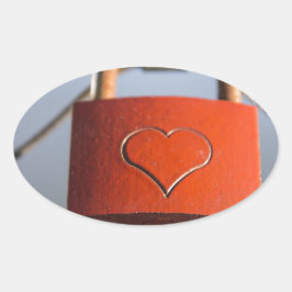 Liebe Heart Padlock Ovaler Aufkleber