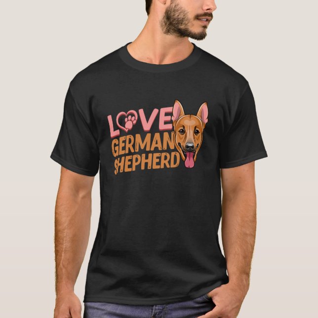 Liebe Heart Paw German Shepherd Dog K9 T-Shirt (Vorderseite)